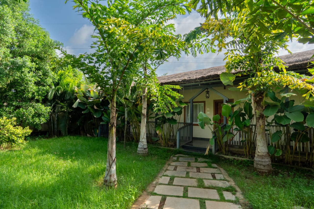 Dormitory building exterior with natural surroundings