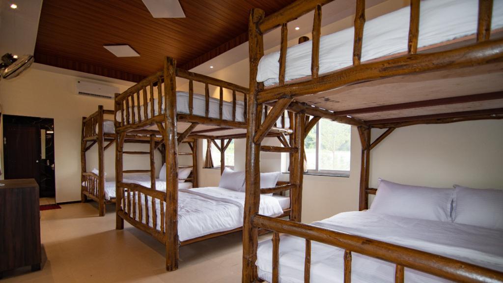 Comfortable bunk beds in AC dormitory