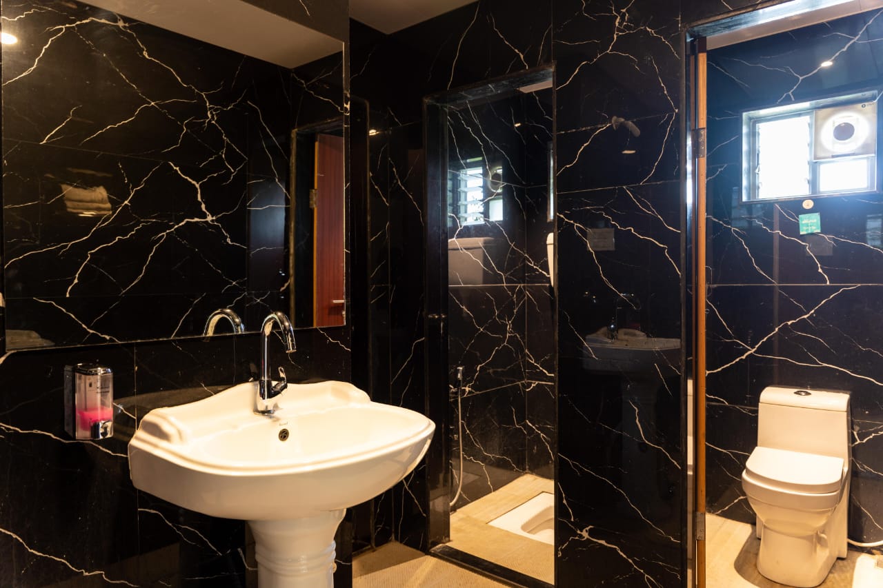 Clean shared bathroom facilities in dormitory